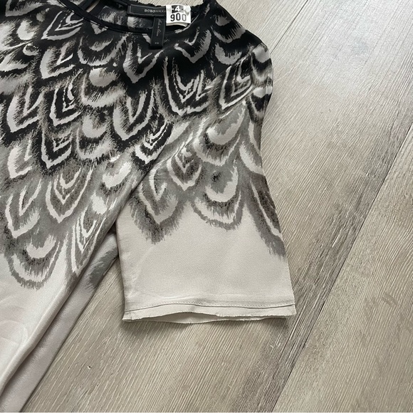 BCBGMaxAzria Tina Silk Feather Print Shift Dress with Slip Mini Gray Taupe - Picture 5 of 14